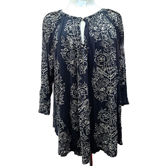 Lucky Brand Tops - Lucky Brand Printed Top Women's Size 3X Black Beige Boho Festival Tunic